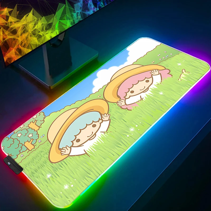 RGB Grote Gaming Muismat Little Twin Star Anime Kawaii PC Computer Gamer Bureaumat Backlight XXL Laptop LED Muismat Backlight
