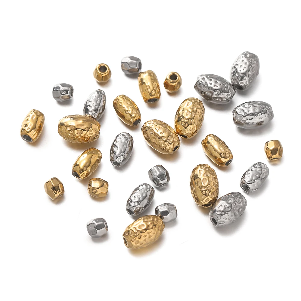 10Pcs/Lot 3-6.5mm Stainless Steel Round Oval Dots Texture Small Spacer Beads for DIY Bracelet Jewelry Making Accessories image 5