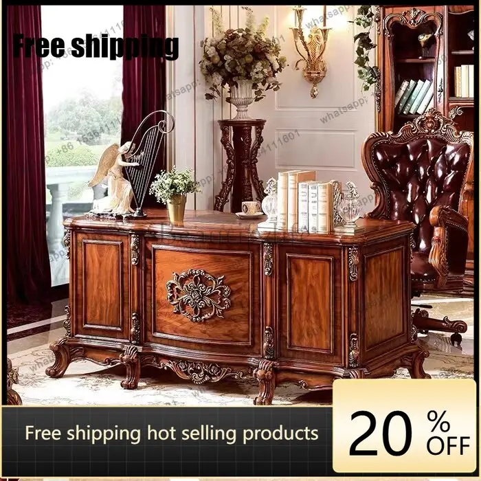 XX. European-style vintage study office desk, solid wood , luxury computer desk