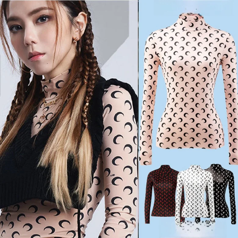 

Эластичная футболка с длинным светом и принтом Moon Adow, плотный базовый слой, женская милая футболка на осеннем сезоне, круглый Ne