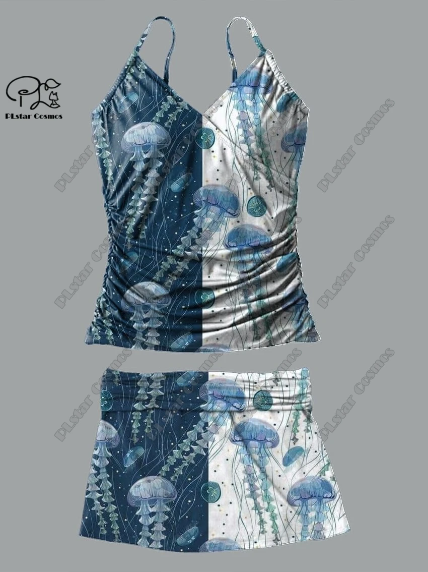 Scollo a v da donna estate piccola fresca stampa floreale animalier gonna con bretelle stile due pezzi costume da bagno vacanza nuovo costume da bagno Q-48