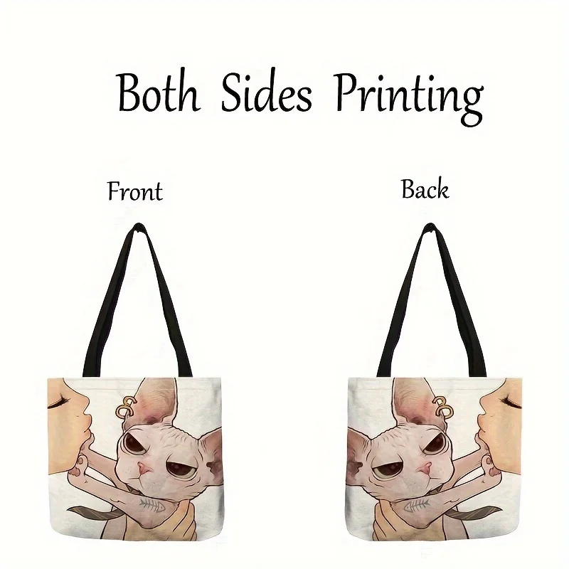 Cute Cartoon Cat Print Tote Bag, Large Capacity Shoulder Bag, Women\'s Casual Handbag For Work School Shopping