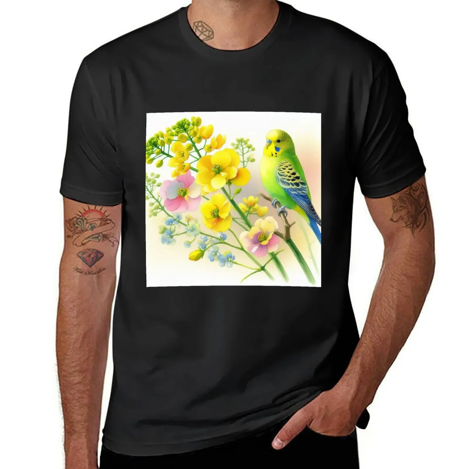 

Spring flowers and parrot T-Shirt sweat hippie clothes vintage sports fans mens graphic t-shirts big and tall