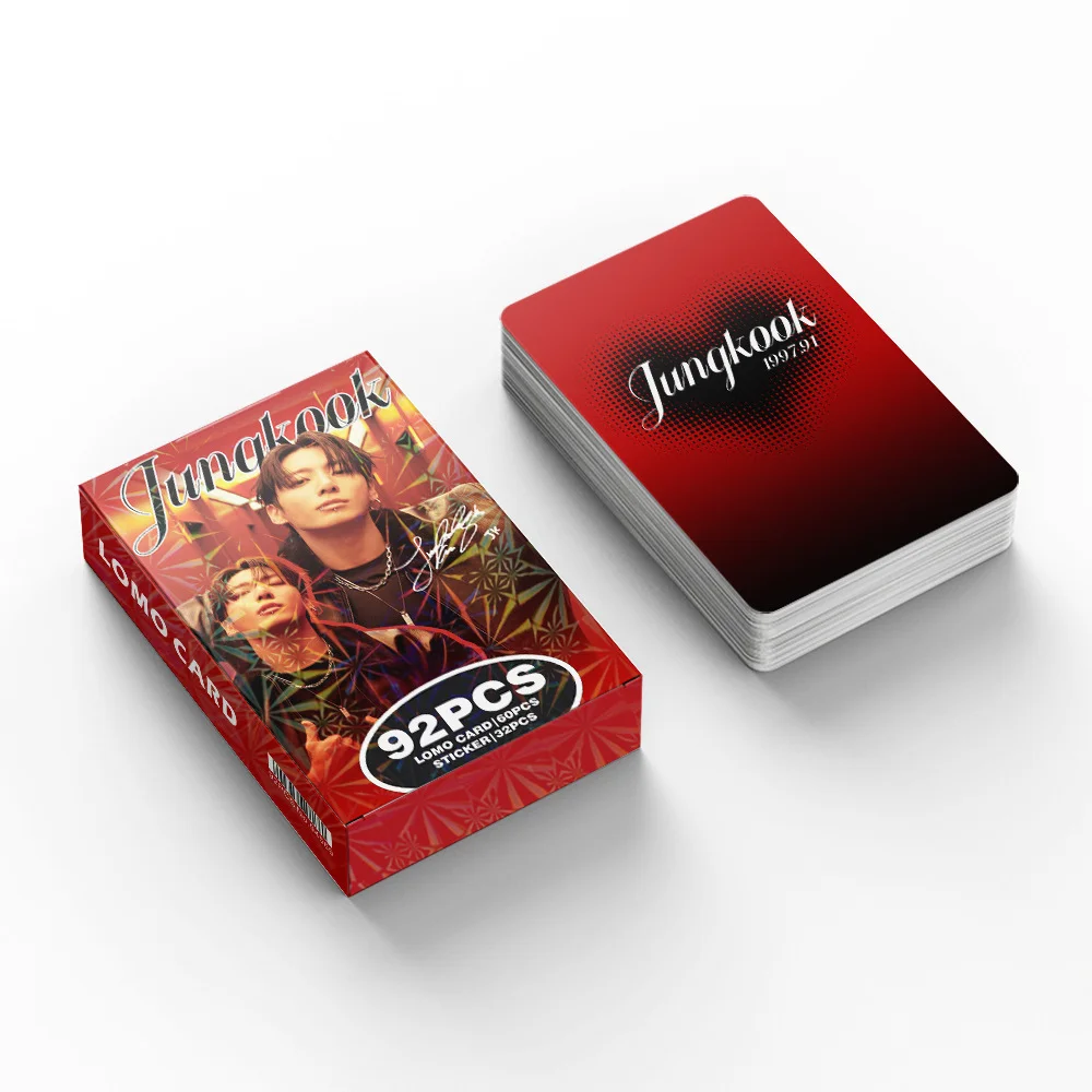 Set de 92 Fototarjetas de Jungkook Kpop: Tarjetas LOMO de Doble Cara, Pegatinas Doradas del Nuevo Álbum, Tarjetas Coleccionables de Ídolos para Fans