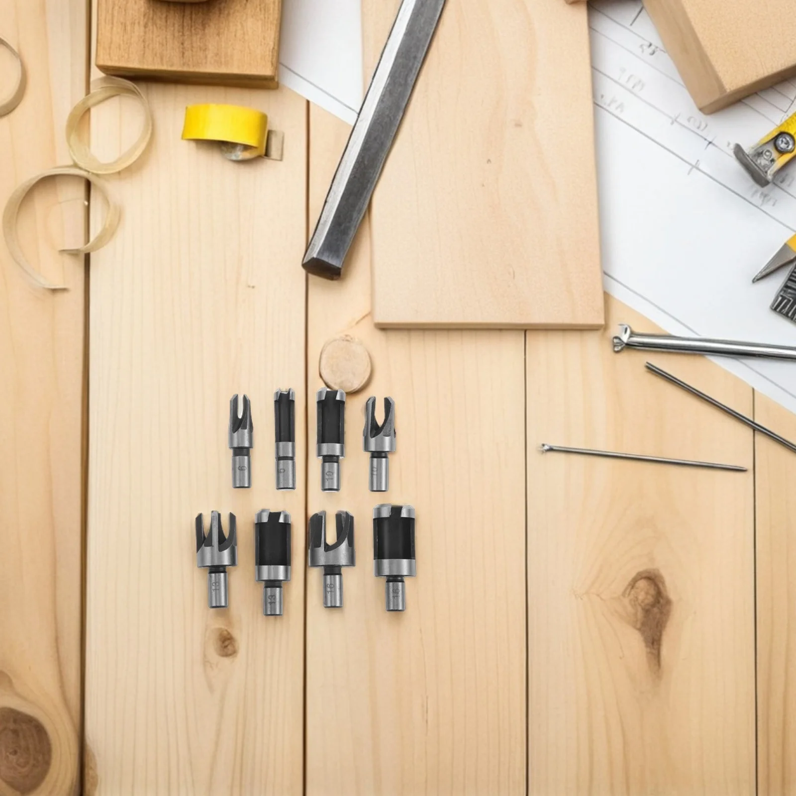 

8Pcs Wood Plug Drill Bit Set Heavy Duty Round Shank Bore Bits for Woodworking Furniture Repair DIY Carpenter Tool Kit