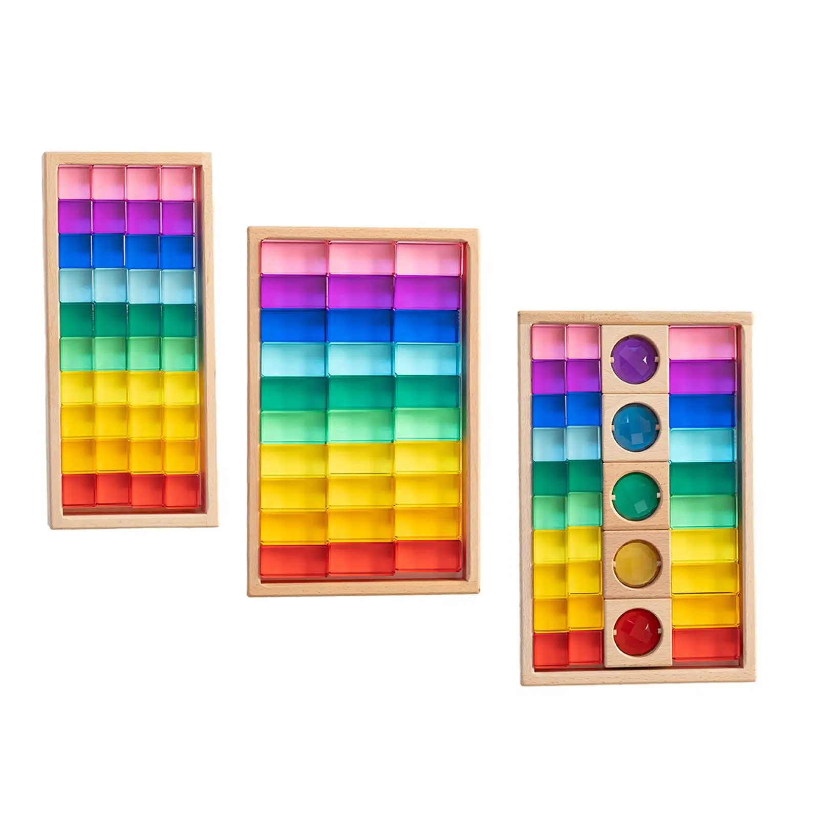 Acryl Kubussen Stapelen Spel Leren Kleur Met Houten Opbergdoos Acryl Regenboog Bouwstenen Voor Jongens Meisjes Leeftijd 3 4 5 6 Kinderen