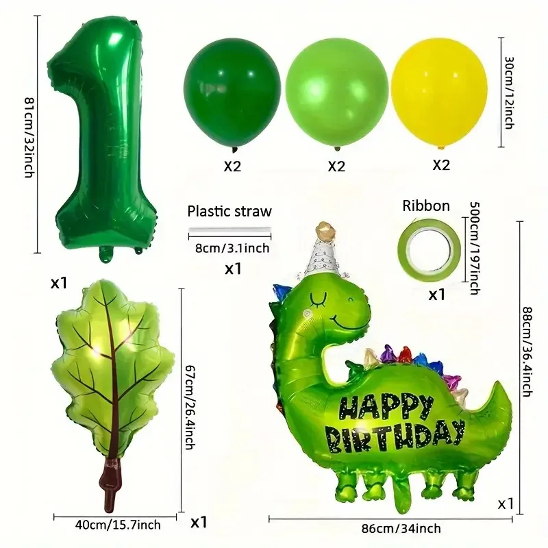 9 Uds. Globo de aluminio con números temáticos de dinosaurio verde de dibujos animados bonitos para Baby Shower, globo decorativo para fiesta de cumpleaños