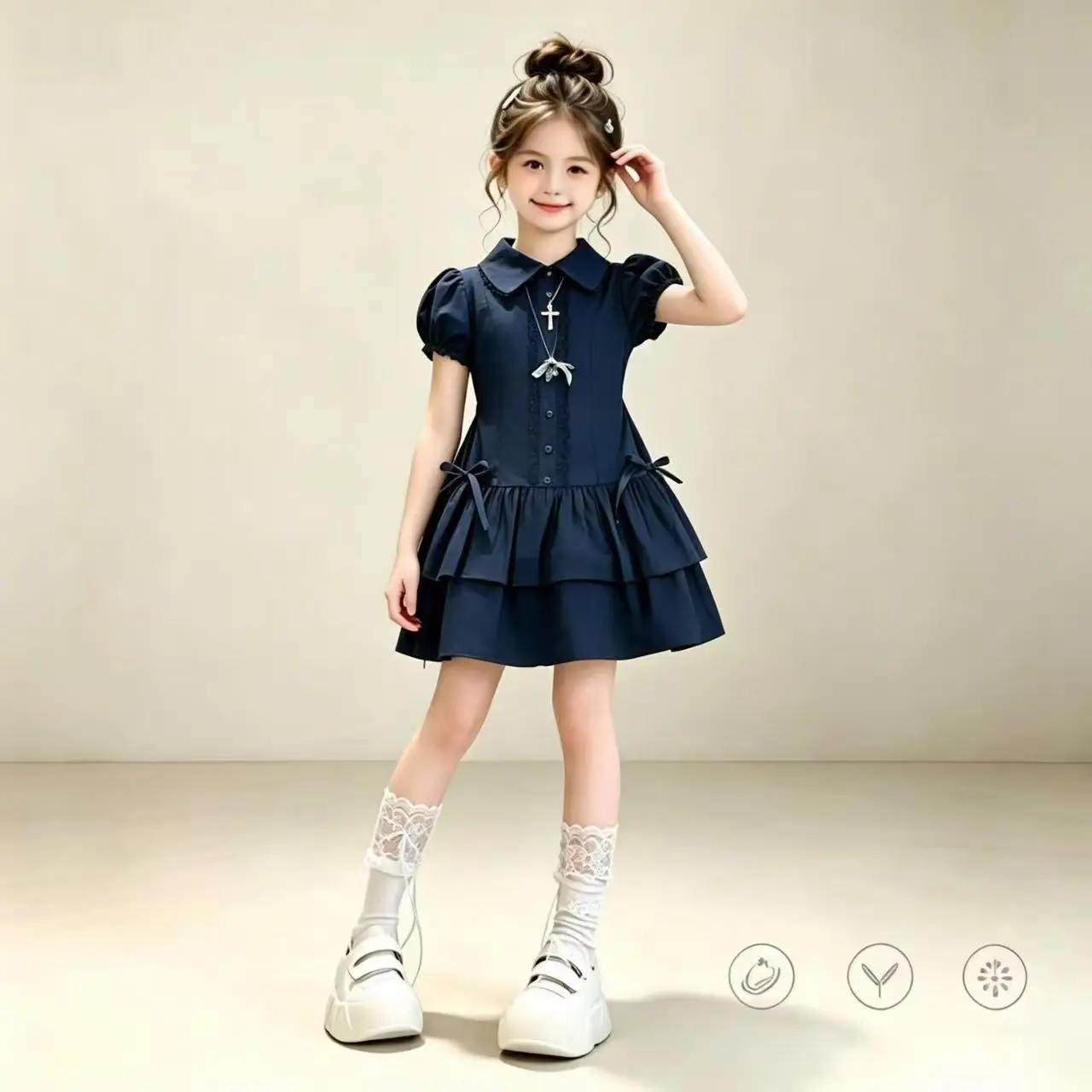 Girl Summer Dress Trendy Short Sleeve Korean Style Children's Clothing New Arrival Fashionable Dress for Teen Girls 5-14Years