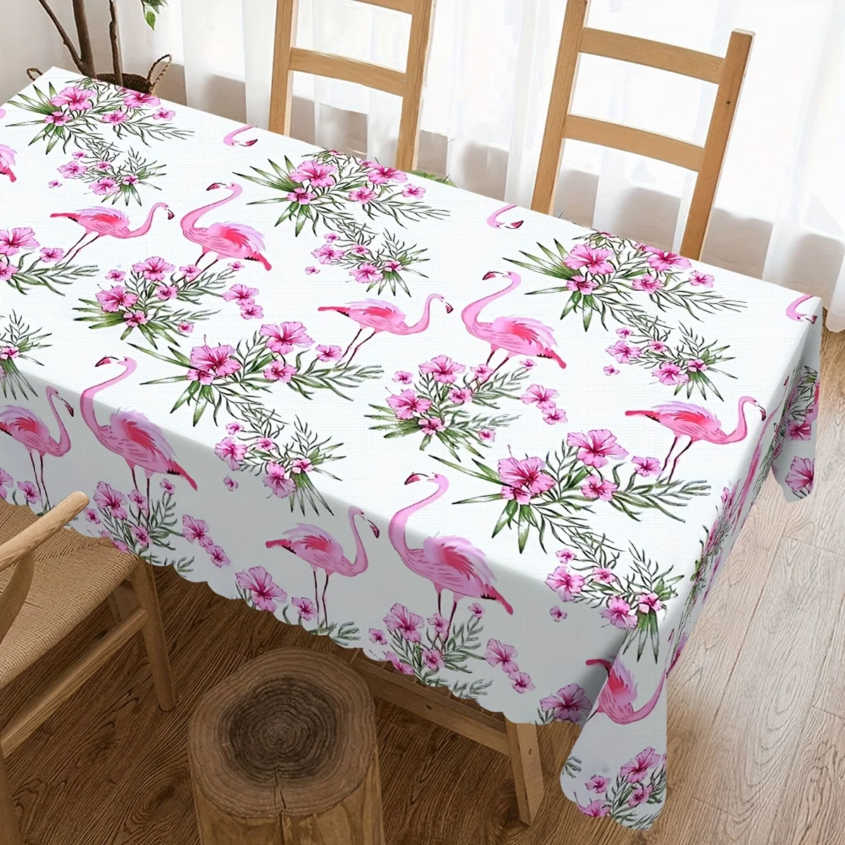 Pink flamingo tablecloth, summer style rectangular tablecloth, tropical flamingo-colored round tablecloth