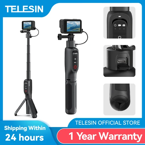 TELESIN 5000Mha Banco de energía 360 °   Trípode de Control remoto con palo de Selfie de carga de rotación para Gopro Hero 13 12 11 10 9 MAX