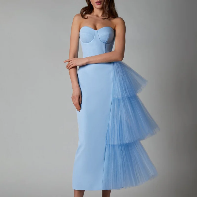 

New Summer European and American Women's Evening Dress Long Skirt High Elasticity Pleated Mesh Slim Fit Slit Dress