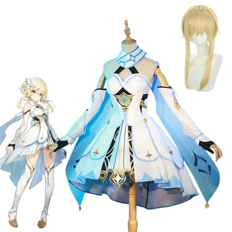 

FC6Game Genshin Impact Traveler Lumine Cosplay Costume Original Version Uniform Halloween Women Costumes Full Set@FC8！