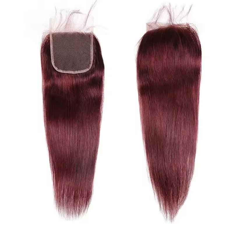 99J Burgundy Straight Hair 13X4 Lace Frontal Burmese Remy Human Hair Preplucked 4x4 Transparent Lace Closure Human Hair