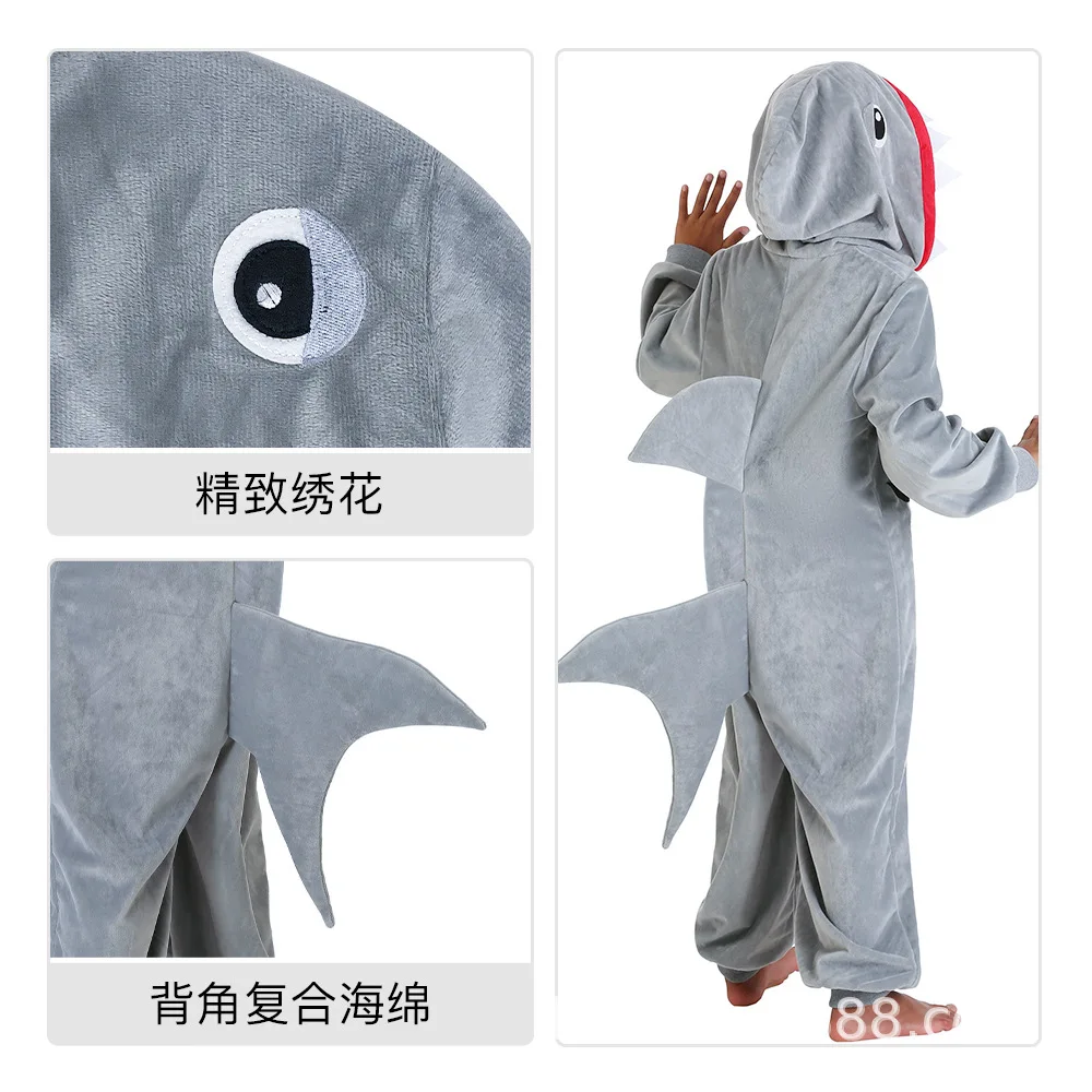 Kids Shark Costume for Children's Day Performance Cartoon Animal Pajama Outfit Kindergarten Dance Show Uniform Soft view 2