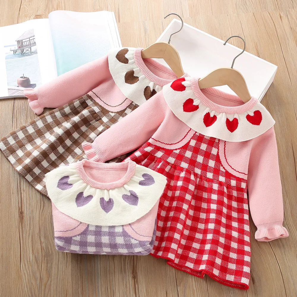 Girls Knitted Dresses Spring Autumn 2024 Children Woolen Jersey Sweaters Dress For Baby Princess Clothing Kids Cute Costume 5 6Y