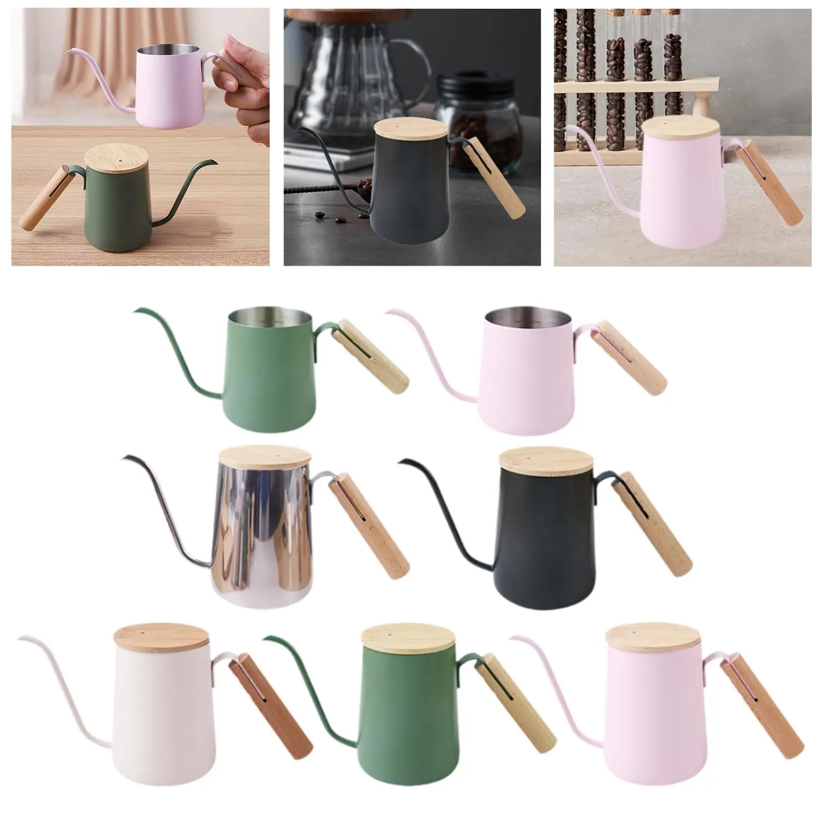 Kettle Stainless Steel Gooseneck Pour over Coffee Maker Ergonomic Beech Handle for Office Café