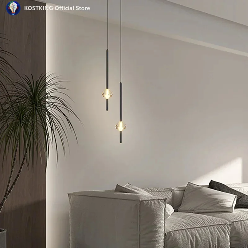 Crystal Pendant Lights Lustre Vertical Hanging Lamp Ceiling Suspension for Bedroom Dining Room