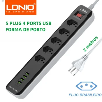 LDNIO Brazil Extension Socket USB Charging Electrical Outlets Power Ruler Outlet Line Filter Brazil Plug Adapter Switch Socket 2M