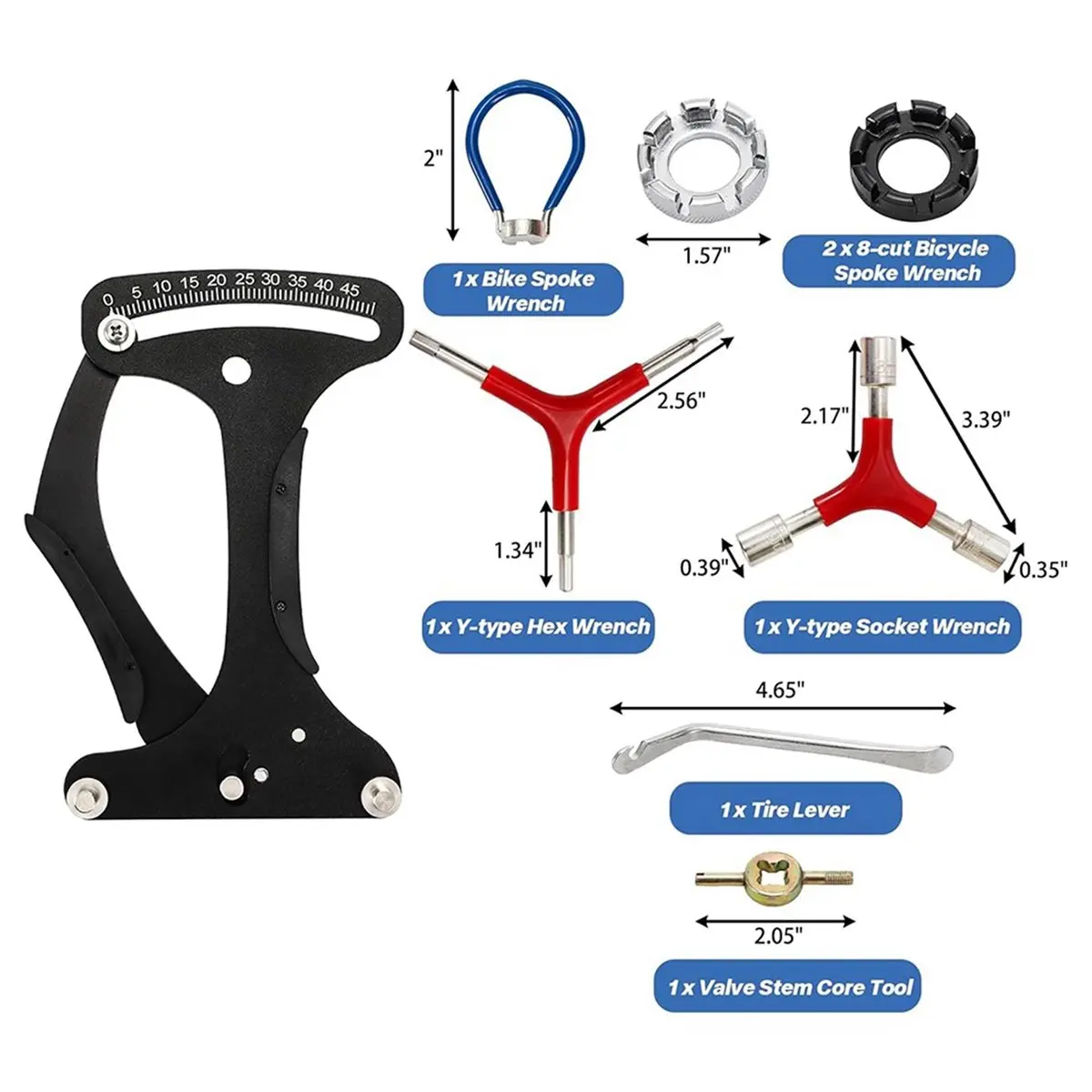 AD10 8 Pieces Bicycle Spoke Tension Meter Wrench Repair Tool Set, Adjustment Bike Bicycle Spoke Indicator Tensiometer Wrench