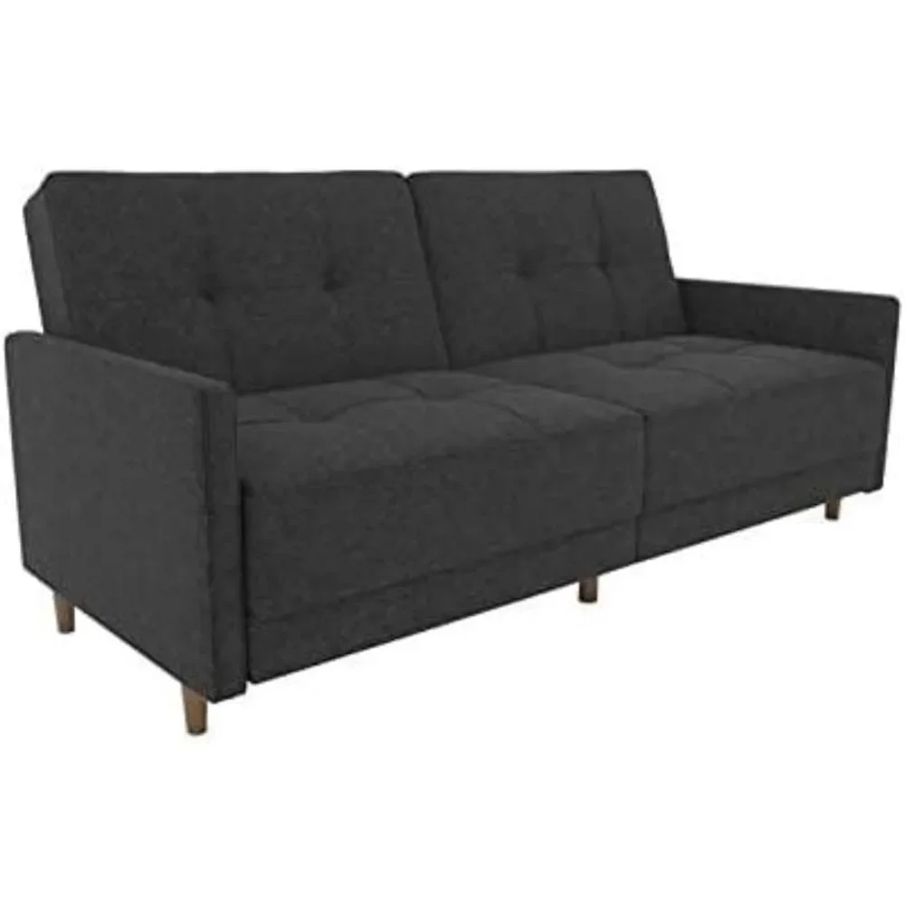 DHP Andora Coil Futon Sofa Bed Couch with Mid Century Modern Design - Grey Linen