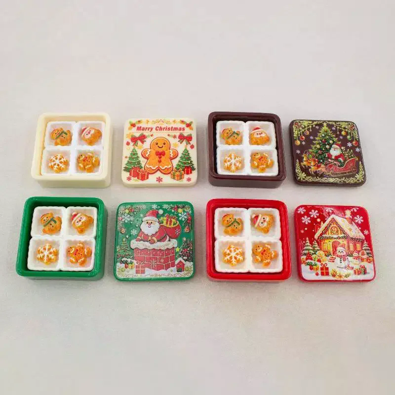 Christmas Gingerbread Biscuit Gift Box Series 3D Resin Cabochon DIY For Keychain Earrings Dollhouse Accessories Cute