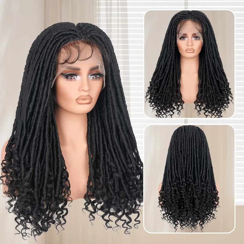 Soft Faux Locs Braided Wigs Thick Nu Locs Braid Wigs  Synthetic Embroidery Knotless Full Lace Front Wigs Goddess For Black Women