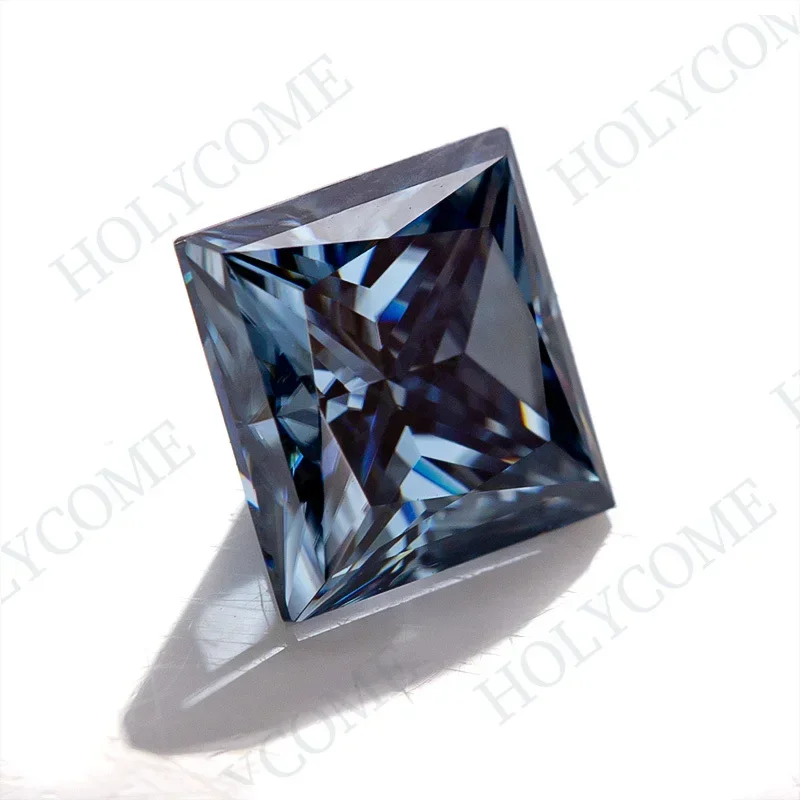 Moissanite Stone Excellent Vivid Blue Loose Moissanite Brilliant Princess Cut VVS GRA Certificated Diamond Bead Jewelry Making