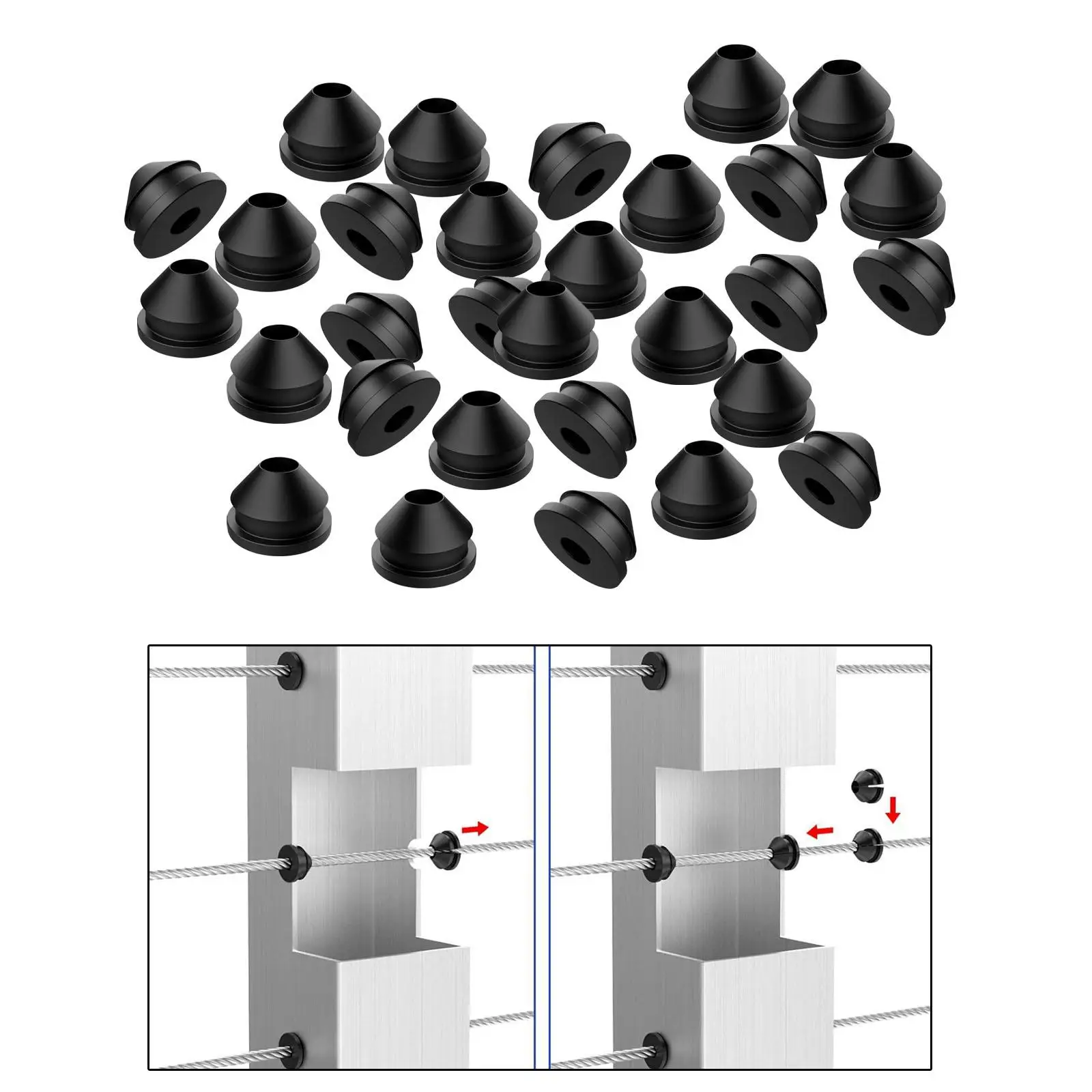 

30x Cable Railing Rubber Grommets Inner Replacements 1/8", 5/32" And 3/16 Inch