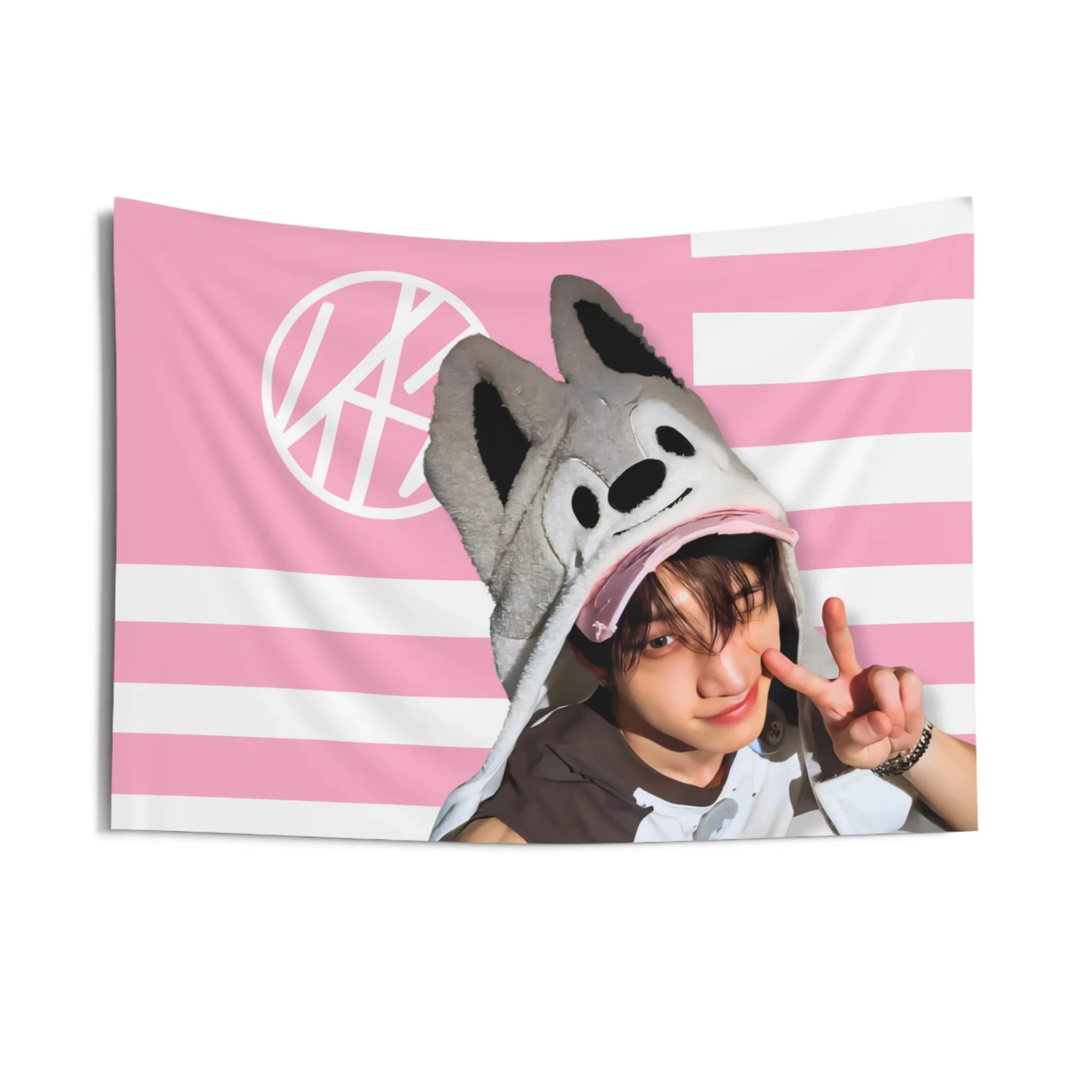 Skz Bang Chan Wolf Hat Pink Concert Banner Wall Tapestries Room Decor Wall Cloth Party Hanging Background Room Decor Room Flag