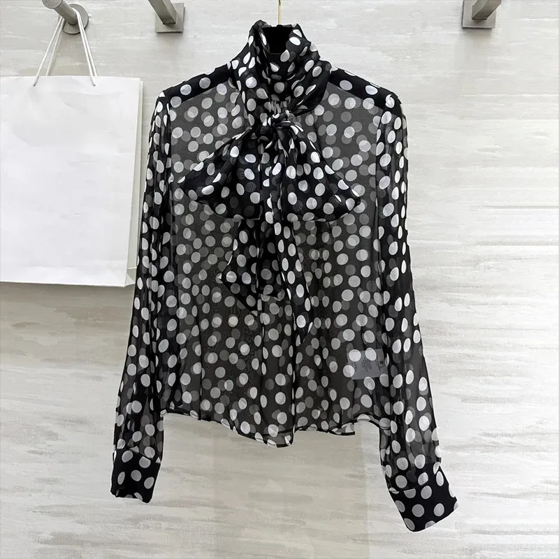 

spring summer luxury new women high quality dots prints silk long sleeve shirt female casual blouse 2541682
