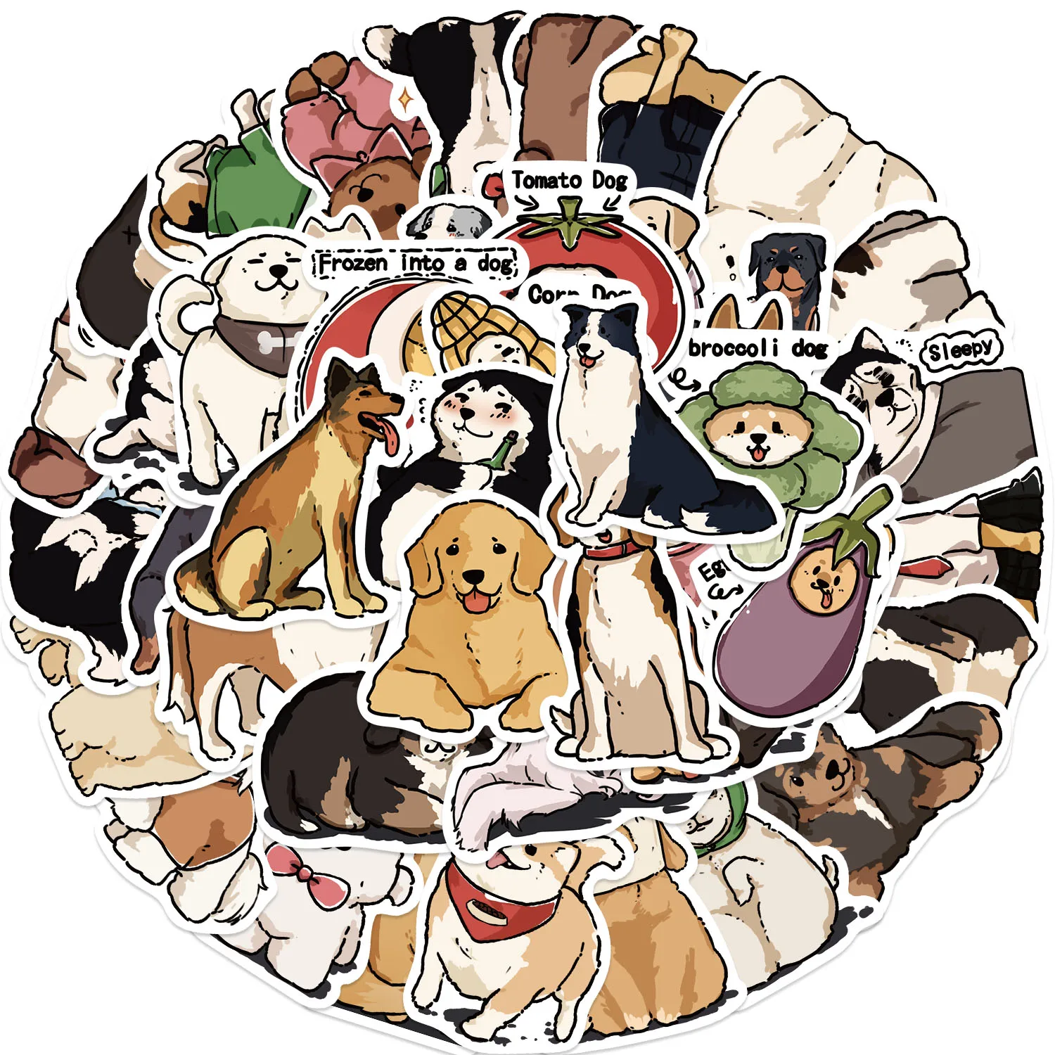 50PCS Fun Cartoon Cute Dog Graffiti Stickers Scrapbooking Collage Material Phone Cases Guitar Notebooks DIY Decorative