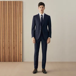 2024 High Quality Elegant Luxury Set for Men's Deep Blue Single breasted Slim Fit Casual Business Wedding Dress 2PCS Blazer Pant