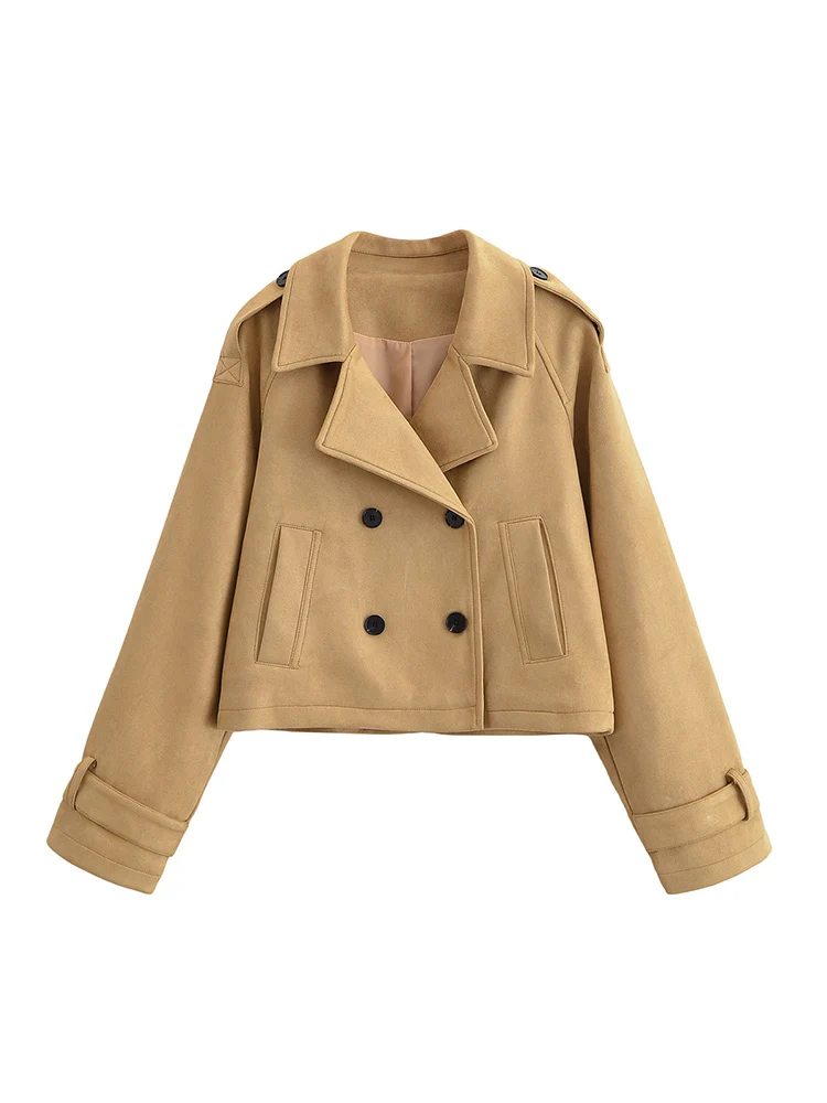 

European style new women's fashion versatile temperament long sleeve simple lapel double-breasted jacket