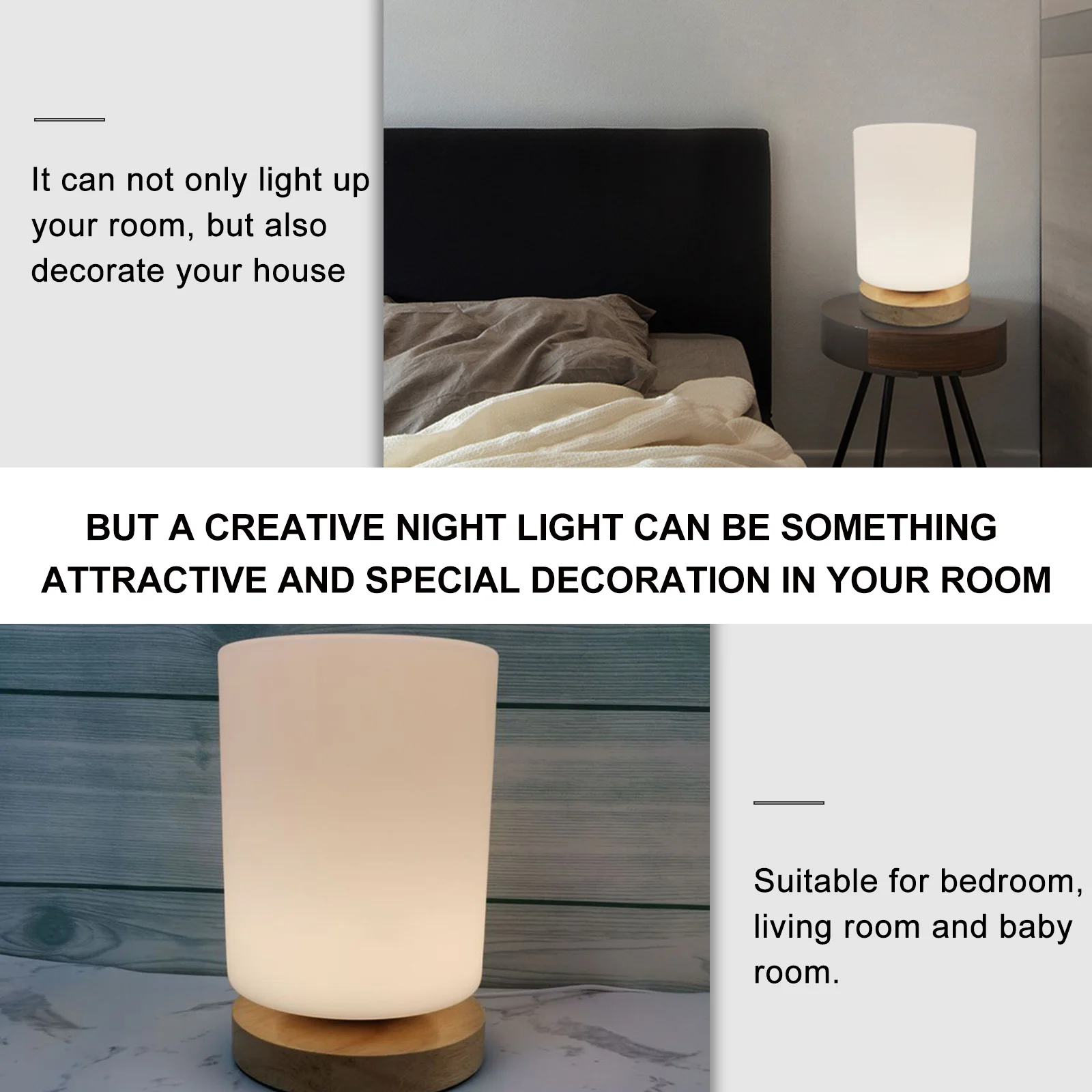 1Pcs Real Wood Night Light LED Decorative Cylinder Shape Touch Lamp Bedside Home Office Room Party Wedding Festival