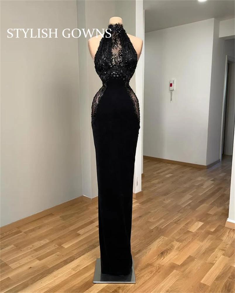 

Saudi Arabia Black Luxury Evening Dress Beaded Crystal Birthday Party Dresses Appliques Lace Prom Gowns Dubai Customized