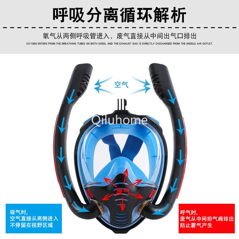 Full Face Snorkeling  Double Tube Silicone Full Dry Diving Mask Adult Swimming Mask Diving Mask