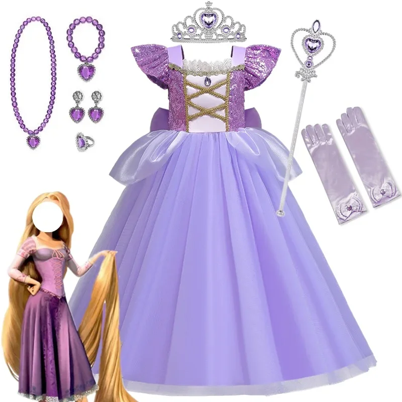 Rapunzel Princess Dress for Girls Children Birthday Carnival Halloween Party Fancy Dress Up Cosplay Asha Dress Tangled Costume