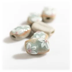 17#Manual Mud Pottery Beads Handmade Vintage Flower Special Ceramic Pendant Jewelry Part For Necklace Bracelet #XN101