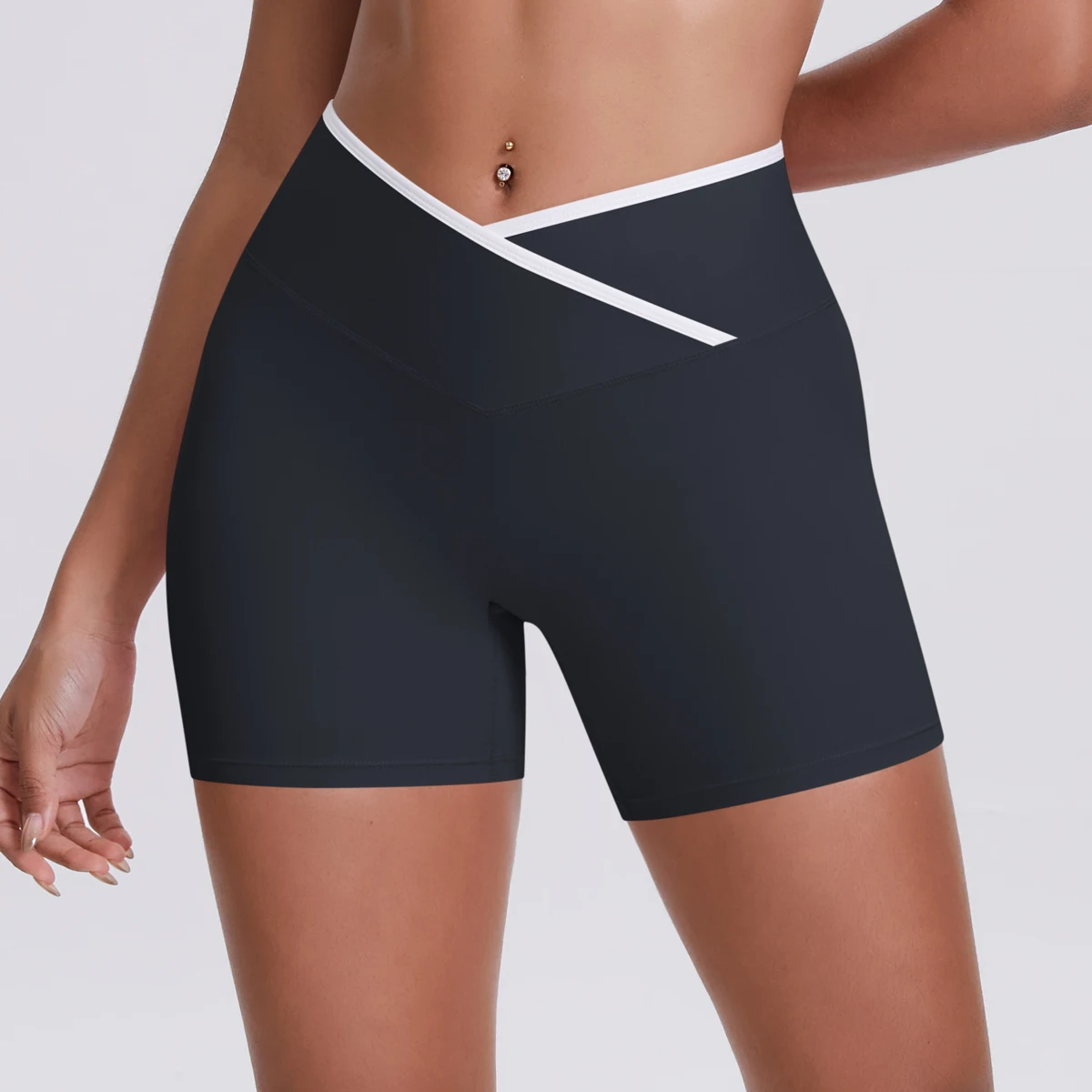 Yoga-Shorts, Damen-Fitness-Shorts, Shorts mit V-förmiger Taille, Lauf- und Fahrradshorts, atmungsaktive Sportleggings, Shorts mit hoher Taille für das Training und das Fitnessstudio. – Detail 4