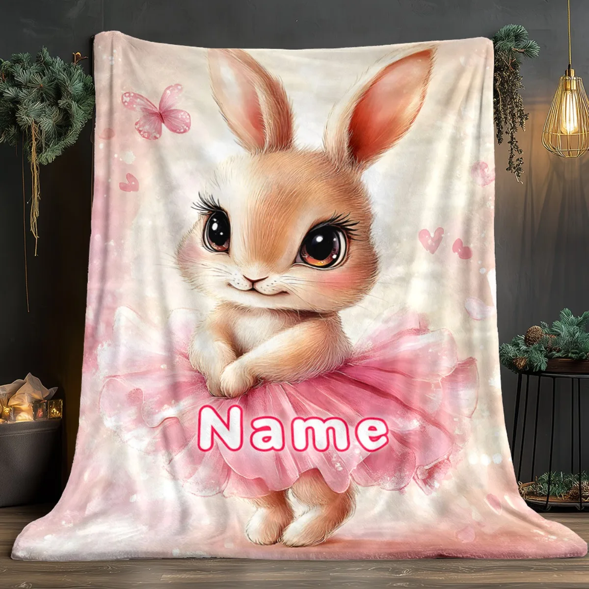Personalized Custom Name Rabbit Ballerina Print Blanket Cute Ballet Dancer Soft Flannel All-Season for Home Travel Camping Gift