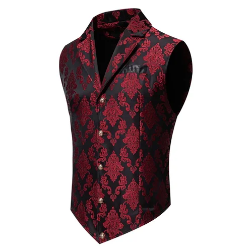 Chaleco de traje para hombre, chaleco de vacaciones ajustado de jacquard con solapa informal y un solo pecho, rojo, rosa, negro y más disponible.
