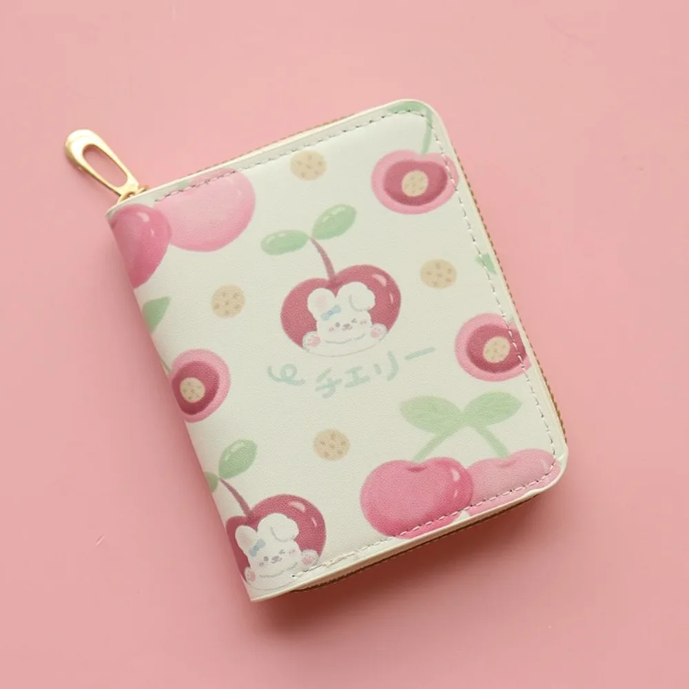 

New Fruit Print Short Chain Wallet Large Capacity Strawberry Pattern Bank Card Holder Fresh Style Cute Design Credit Card Holder