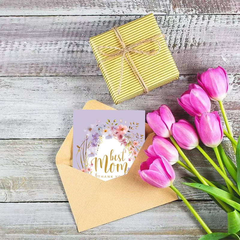 Mother's Day Greeting Cards With Sticky Envelopes, Floral Blank Note Cards, Gift Box For Mom