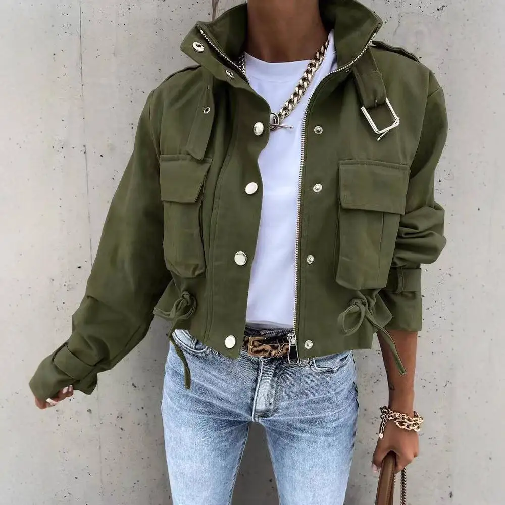 

Autumn Winter Printed Short Casual Outerwear Top Women's Fashion Cross-Border New Arrival Loose Fit Polyester Fiber
