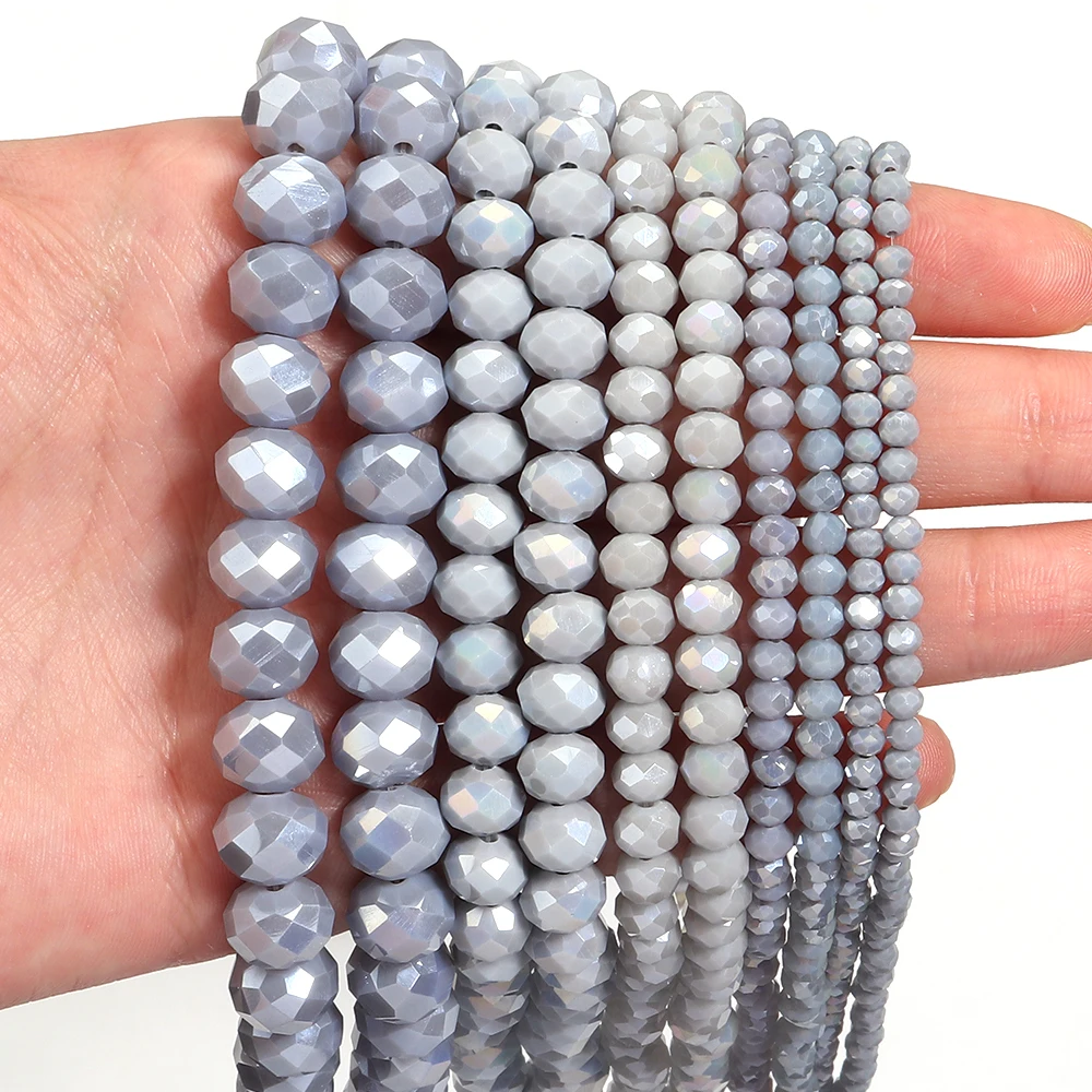 3 4 6 8 10mm Rondelle Crystal Beads Grey Porcelain Faceted Glass Bead Loose Spacer Bead for Jewelry Making DIY Bracelet Supplies
