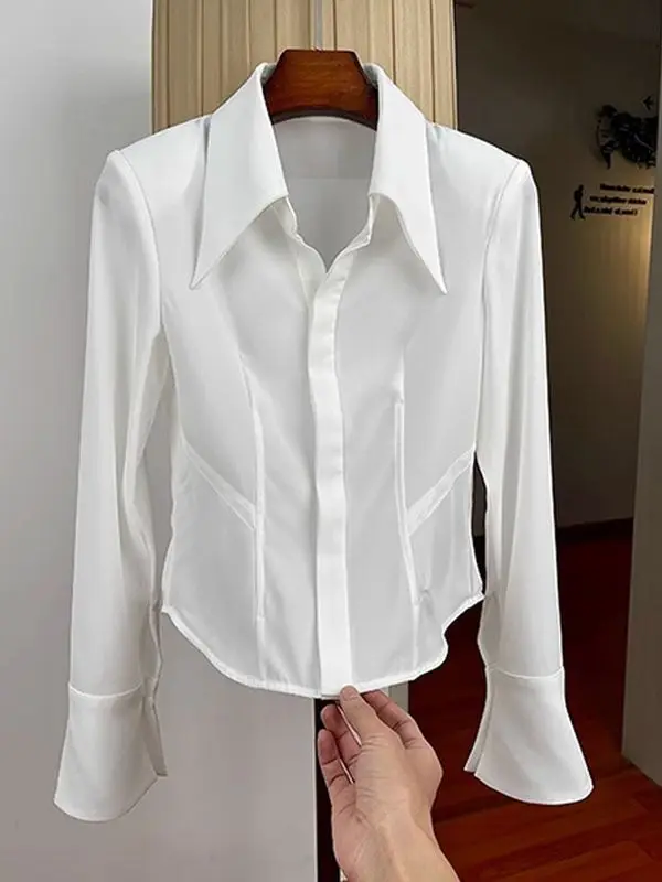 White Shirt Women 2025 New Spring and Autumn Shirt Workplace Light and Mature Style Slim Short French Waist All-match Top
