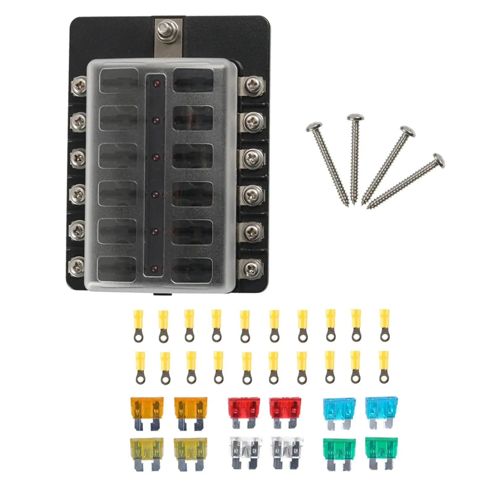 12 Way Blade Fuse Block LED Light Indication 32V 12 Circuit Fuse Box for RV