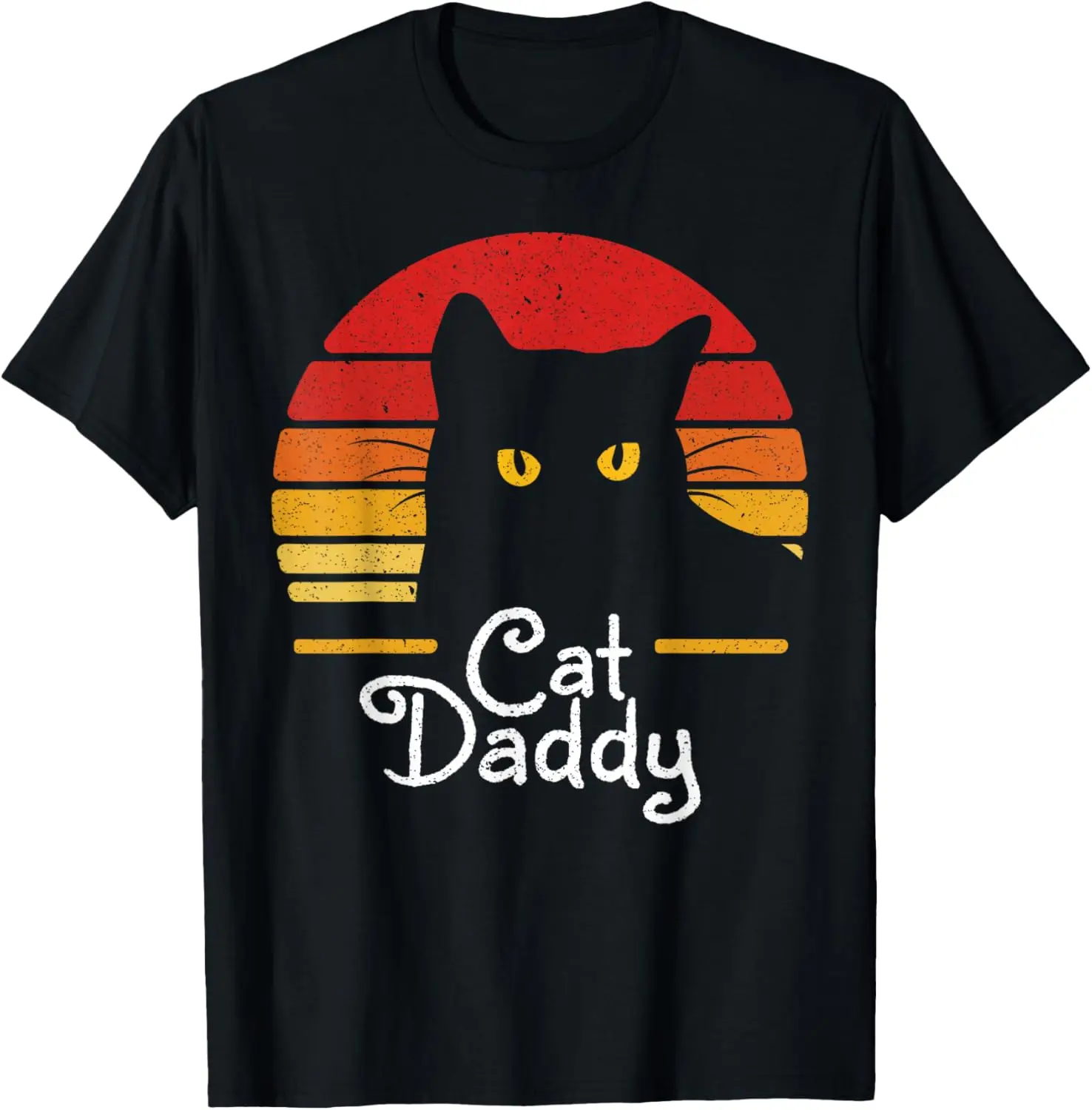 Cat Daddy Retro Sunset Black Cat Graphic Tee Men's Funny Cat Dad T-Shirt Stylish Streetwear