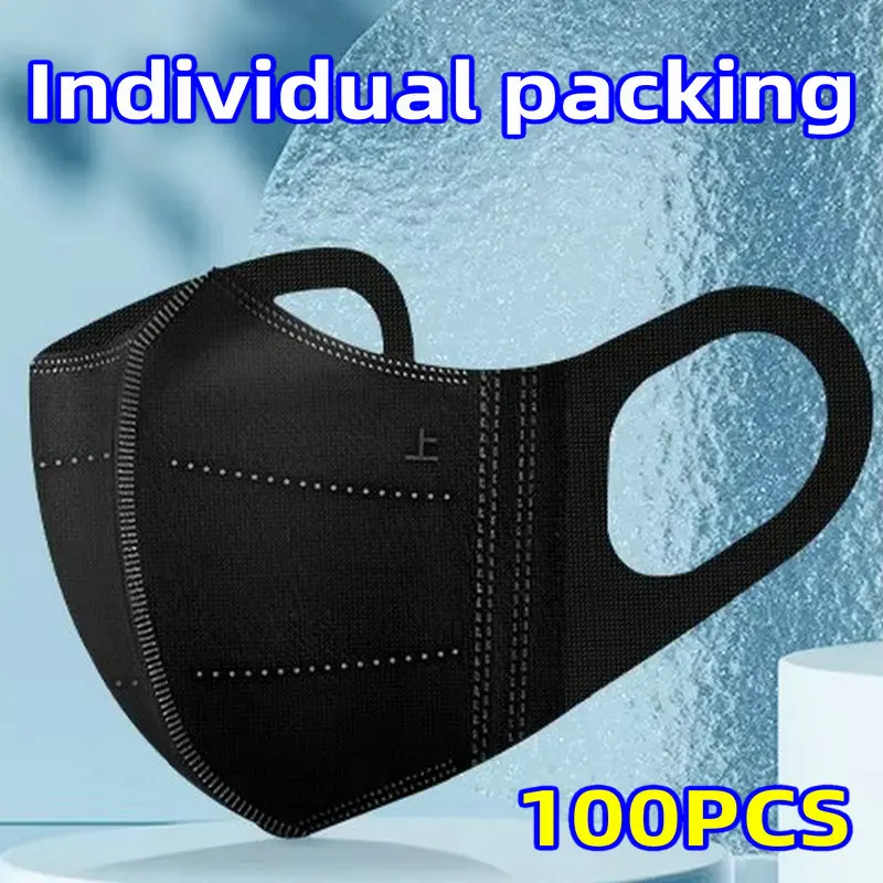 3D three-dimensional face masks with three-layer thin breathable independent packaging mascarillas adult black and white color