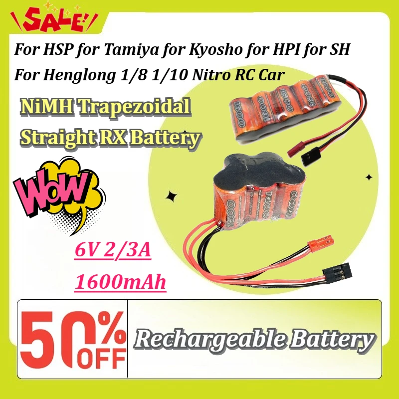 1600mAh 6V 2/3A NiMH Trapezoidal Straight RX Battery for HSP for Tamiya for Kyosho for HPI for SH for Henglong 1/8 1/10 Nitro RC